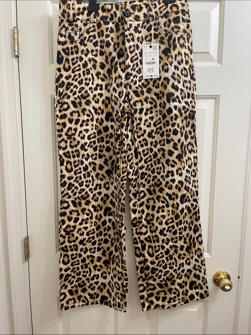 Zara Leopard Print Wide-Leg Pants in Tan and Black